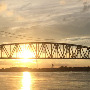 The train bed on the Cape Cod Canal Railroad bridge lifts back into place leaving a clear path for boat traffic. Anne Brennan/Cape Cod Times