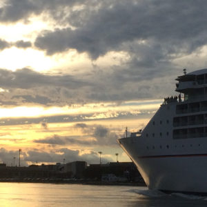The cruise ship Europa 2 transits the west end of the Cape Cod Canal after passing under the railroad bridge. Anne Brennan/Cape Cod Times